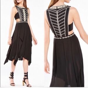 BCBGMaxAzria Black and Gold Asymmetrical Dress